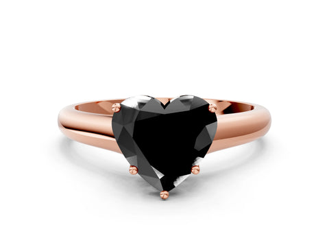Rose gold Fancy Black Heart Cut Cut Diamond Solitaire Engagement Ring with Tapered Plain Band and Four-Prong Setting