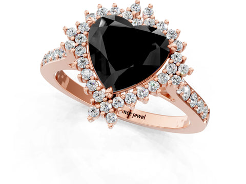 Rose gold Fancy Black Heart Cut Cut Diamond Sunburst Halo Engagement Ring with Pavé Band_1