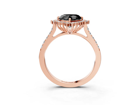 Rose gold Fancy Black Heart Cut Cut Diamond Sunburst Halo Engagement Ring with Pavé Band_3