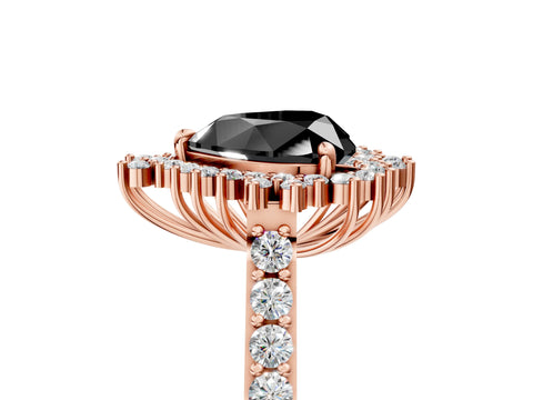 Rose gold Fancy Black Heart Cut Cut Diamond Sunburst Halo Engagement Ring with Pavé Band_5
