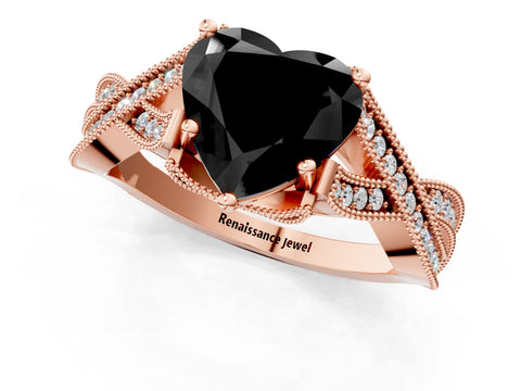 Rose gold Fancy Black Heart Cut Cut Diamond Twisted Band with Milgrain Pave Setting and Four-Prong Setting_1