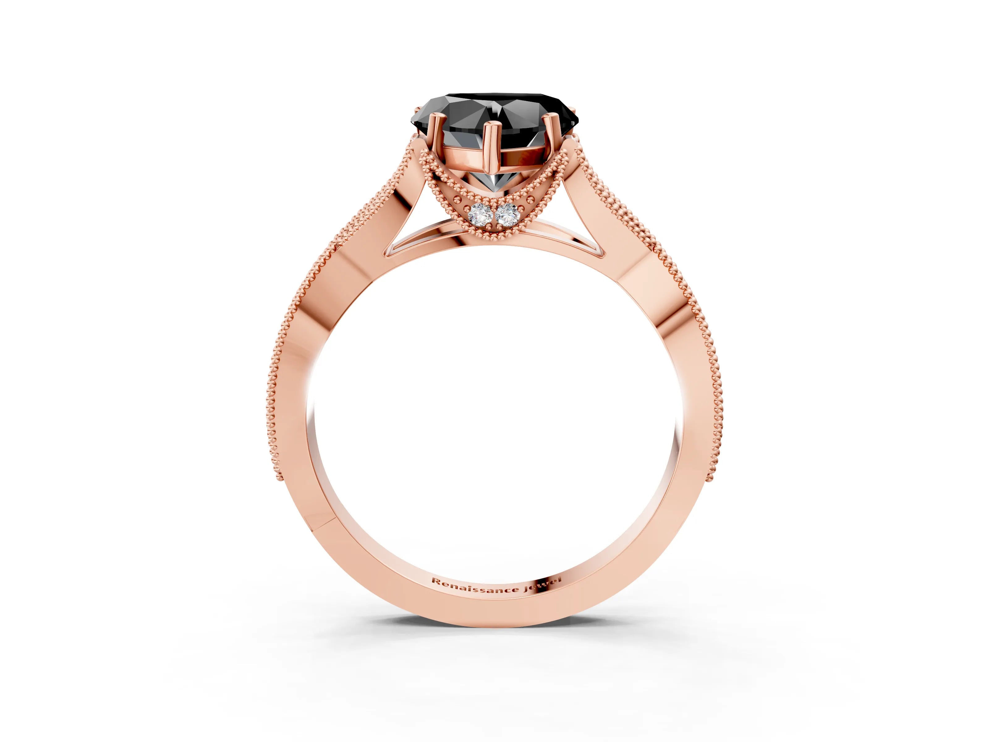 Rose gold Fancy Black Heart Cut Cut Diamond Twisted Band with Milgrain Pave Setting and Four-Prong Setting_3