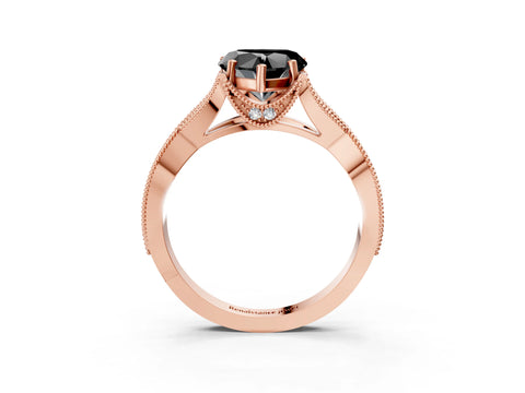 Rose gold Fancy Black Heart Cut Cut Diamond Twisted Band with Milgrain Pave Setting and Four-Prong Setting_3
