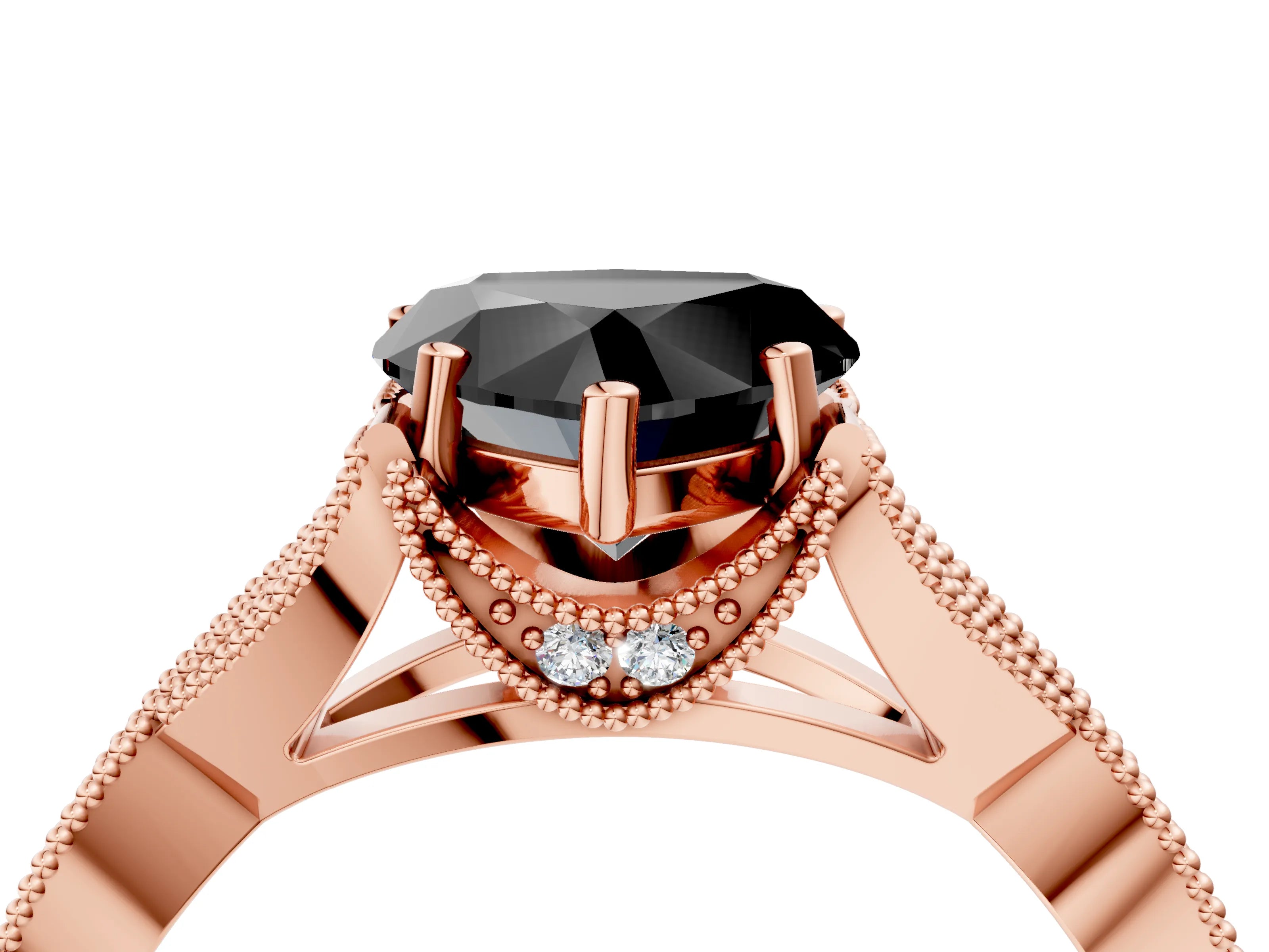 Rose gold Fancy Black Heart Cut Cut Diamond Twisted Band with Milgrain Pave Setting and Four-Prong Setting_4