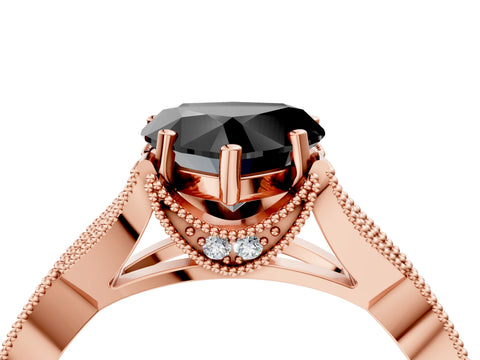 Rose gold Fancy Black Heart Cut Cut Diamond Twisted Band with Milgrain Pave Setting and Four-Prong Setting_4