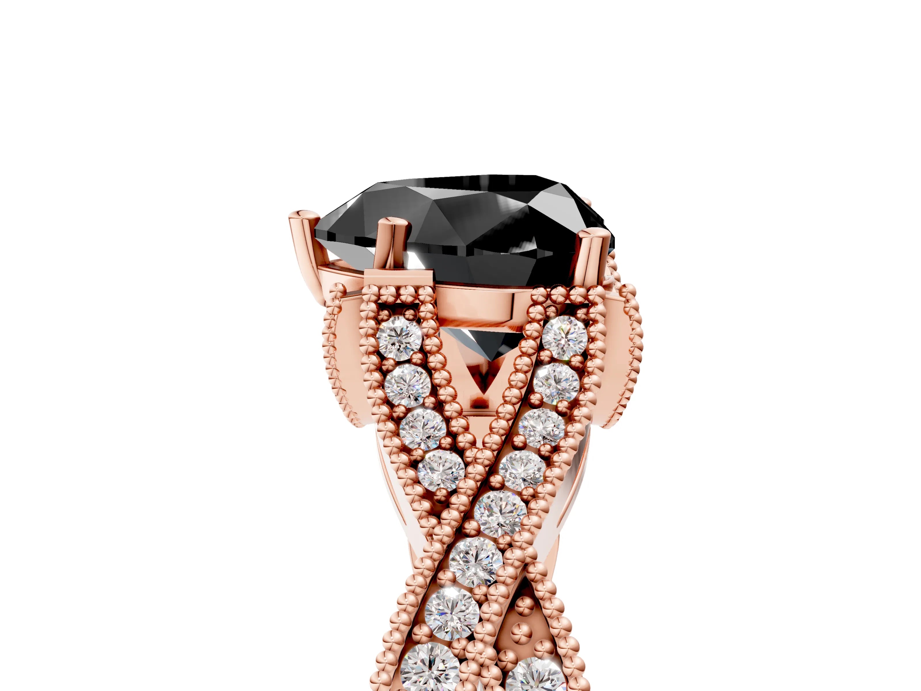 Rose gold Fancy Black Heart Cut Cut Diamond Twisted Band with Milgrain Pave Setting and Four-Prong Setting_5
