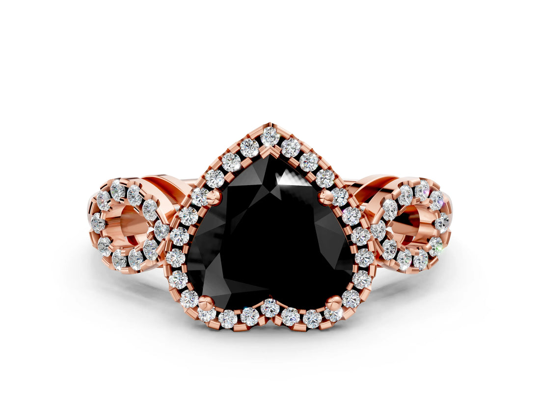 Rose gold Fancy Black Heart Cut Cut Halo Diamond Infinity Band with Four-Prong Setting