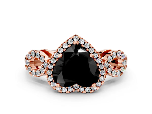 Rose Gold Heart-Shaped Pave Infinity Halo Engagement Ring Setting for Black Center
