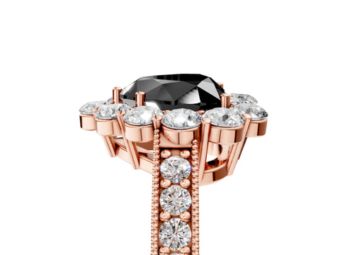 Rose gold Fancy Black Heart Cut Cut Halo Diamond Pavé Engagement Ring with Milgrain Detailing_5