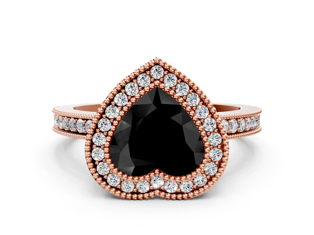 Rose gold Fancy Black Heart Cut Cut Halo Pavé Diamond Ring