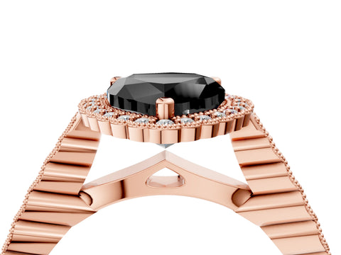 Rose gold Fancy Black Heart Cut Cut Halo Pavé Solitaire Ring with Milgrain Band_4