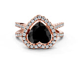 Rose gold Fancy Black Heart Cut Cut Halo Split Shank Pave Set Ring