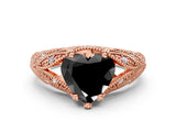 Rose gold Fancy Black Heart Cut Cut Milgrain Pave Diamond Engagement Ring with Four-Prong Setting_3