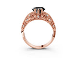 Rose gold Fancy Black Heart Cut Cut Milgrain Pave Diamond Engagement Ring with Four-Prong Setting_6