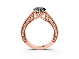 Rose gold Fancy Black Heart Cut Cut Pave Band Milgrain Solitaire Ring_11