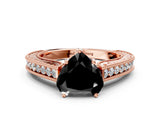 Rose gold Fancy Black Heart Cut Cut Pave Band Milgrain Solitaire Ring_20