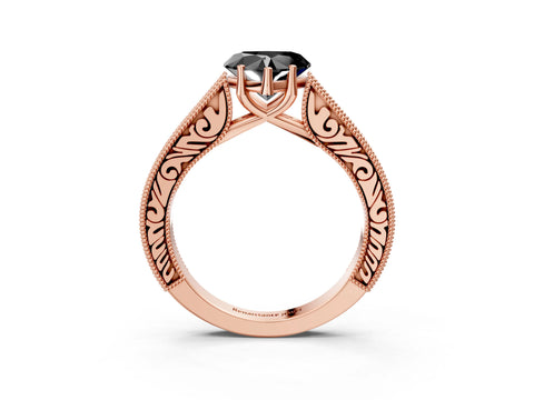Rose gold Fancy Black Heart Cut Cut Pave Band Milgrain Solitaire Ring_23