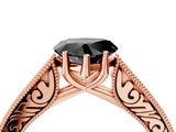 Rose gold Fancy Black Heart Cut Cut Pave Band Milgrain Solitaire Ring_24