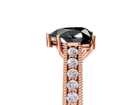 Rose gold Fancy Black Heart Cut Cut Pave Band Milgrain Solitaire Ring_5