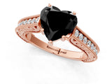 Rose gold Fancy Black Heart Cut Cut Pave Band Milgrain Solitaire Ring_9