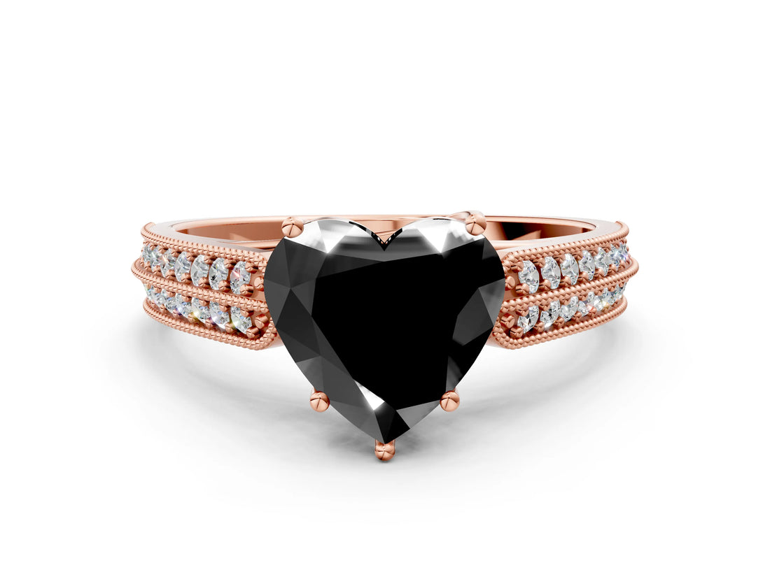 Rose gold Fancy Black Heart Cut Cut Pave Split Shank Engagement Ring with Four-Prong Setting