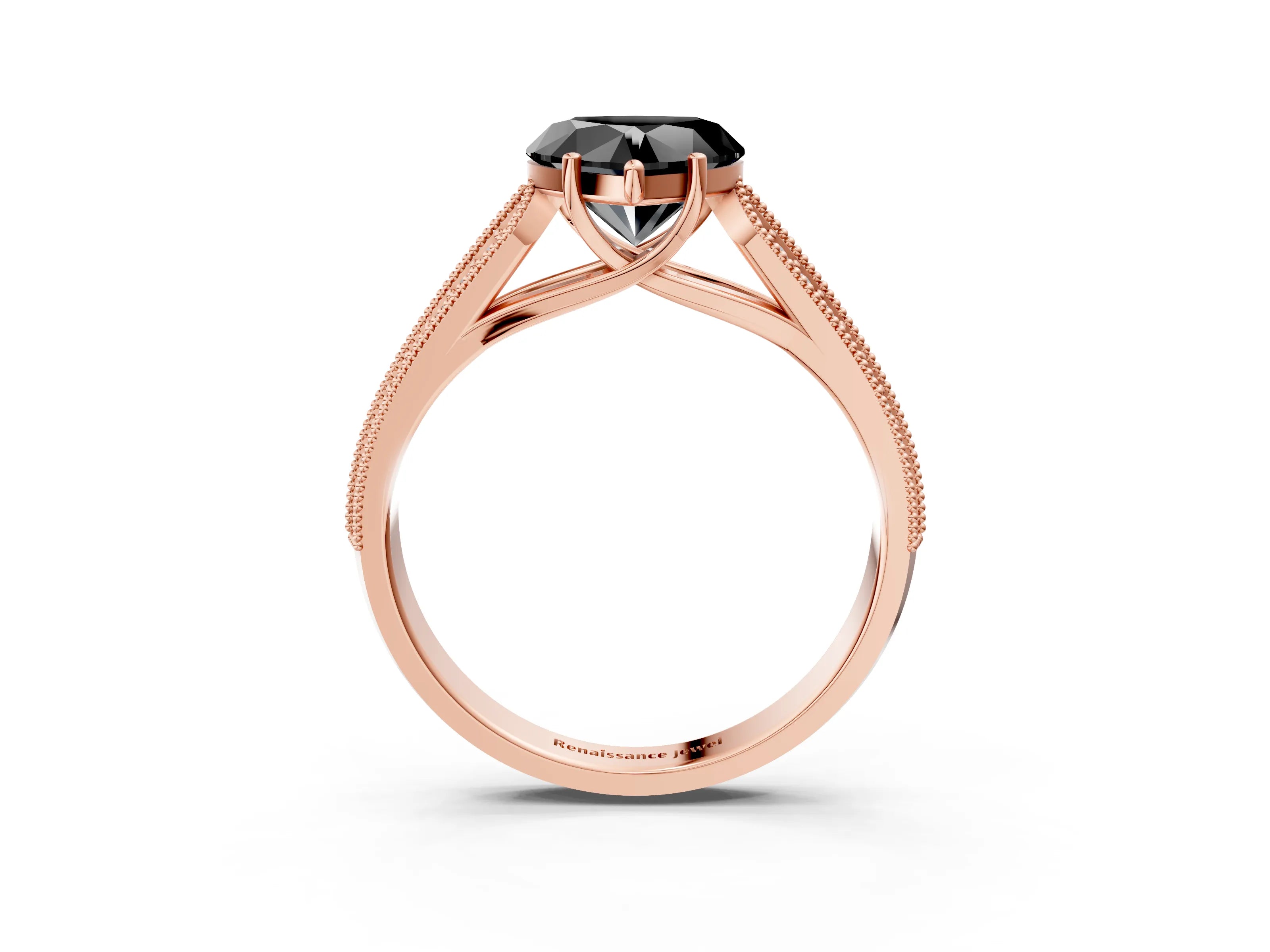 Rose gold Fancy Black Heart Cut Cut Pave Split Shank Engagement Ring with Four-Prong Setting_3