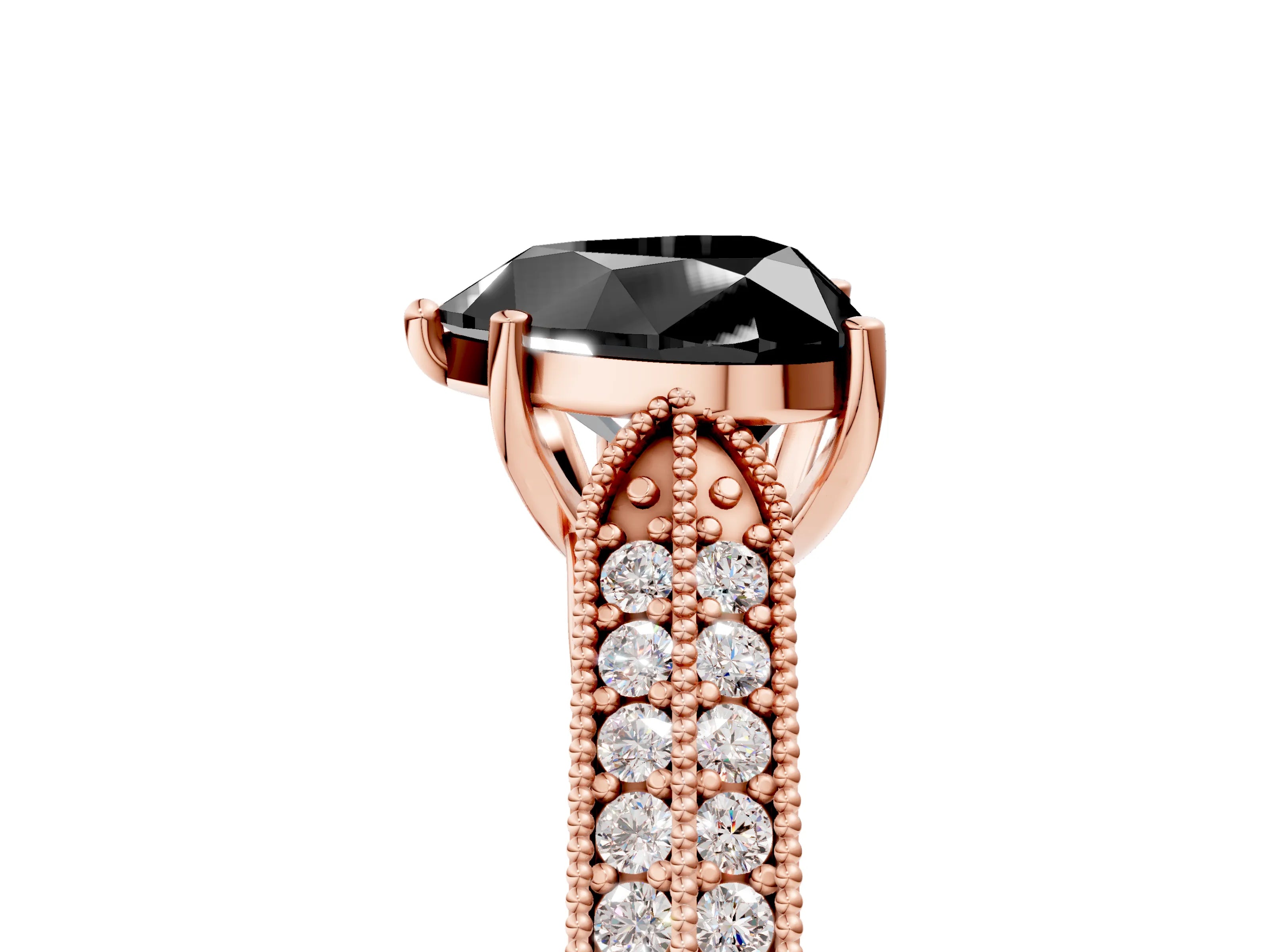Rose gold Fancy Black Heart Cut Cut Pave Split Shank Engagement Ring with Four-Prong Setting_5