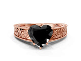 Rose gold Fancy Black Heart Cut Cut Solitaire Engraved Band with Four-Prong Setting