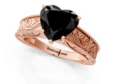 Rose gold Fancy Black Heart Cut Cut Solitaire Engraved Band with Four-Prong Setting_1
