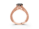 Rose gold Fancy Black Heart Cut Cut Solitaire Engraved Band with Four-Prong Setting_3