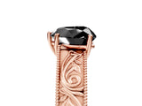 Rose gold Fancy Black Heart Cut Cut Solitaire Engraved Band with Four-Prong Setting_5