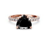 Rose gold Fancy Black Heart Cut Diamond Brilliant Solitaire Ring with Pavé Band and Four-Prong Setting_12
