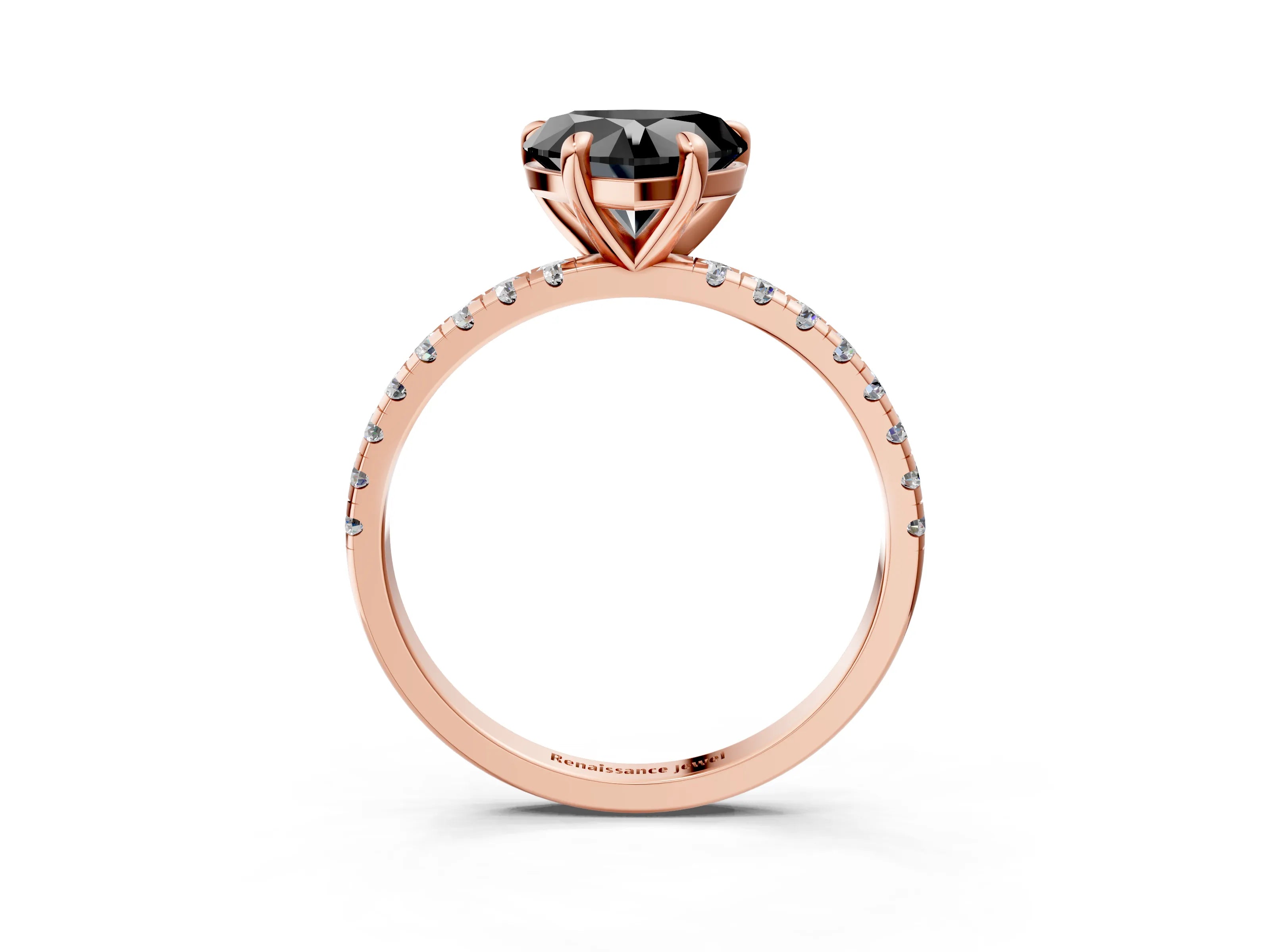 Rose gold Fancy Black Heart Cut Diamond Brilliant Solitaire Ring with Pavé Band and Four-Prong Setting_3