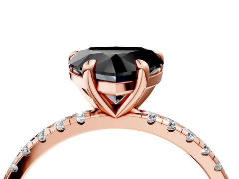 Rose gold Fancy Black Heart Cut Diamond Brilliant Solitaire Ring with Pavé Band and Four-Prong Setting_4