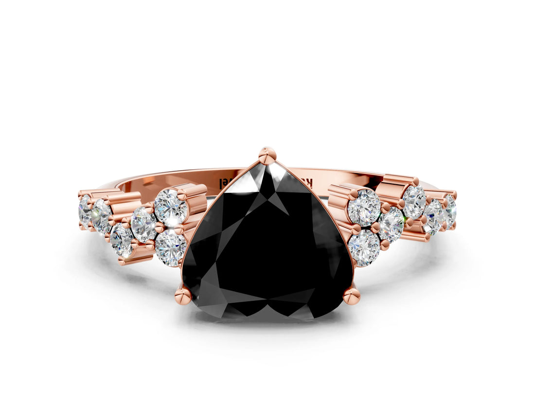 Rose gold Fancy Black Heart Cut Diamond Cluster Pavé Band with Four-Prong Setting_3