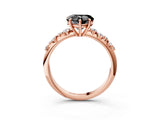 Rose gold Fancy Black Heart Cut Diamond Cluster Side Stone Solitaire Ring with Prong Setting_27