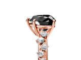 Rose gold Fancy Black Heart Cut Diamond Cluster Side Stone Solitaire Ring with Prong Setting_29