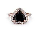 Rose gold Fancy Black Heart Cut Diamond Cushion Halo Ring with Pavé Band