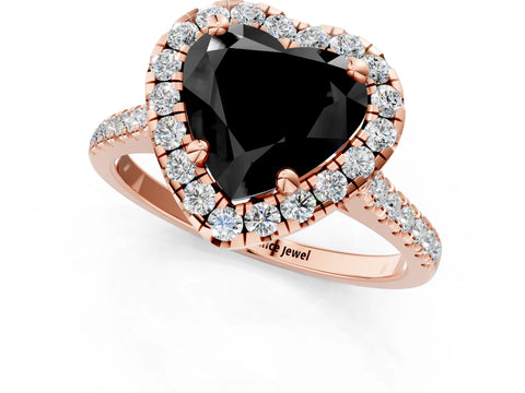 Rose gold Fancy Black Heart Cut Diamond Cushion Halo Ring with Pavé Band_1