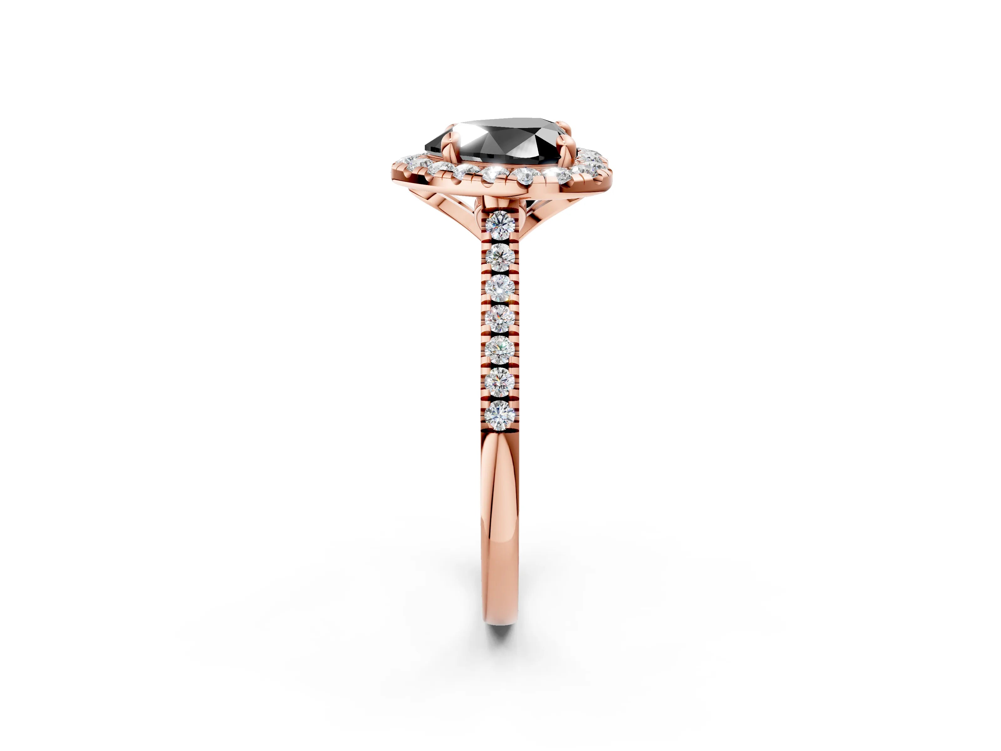 Rose gold Fancy Black Heart Cut Diamond Cushion Halo Ring with Pavé Band_2