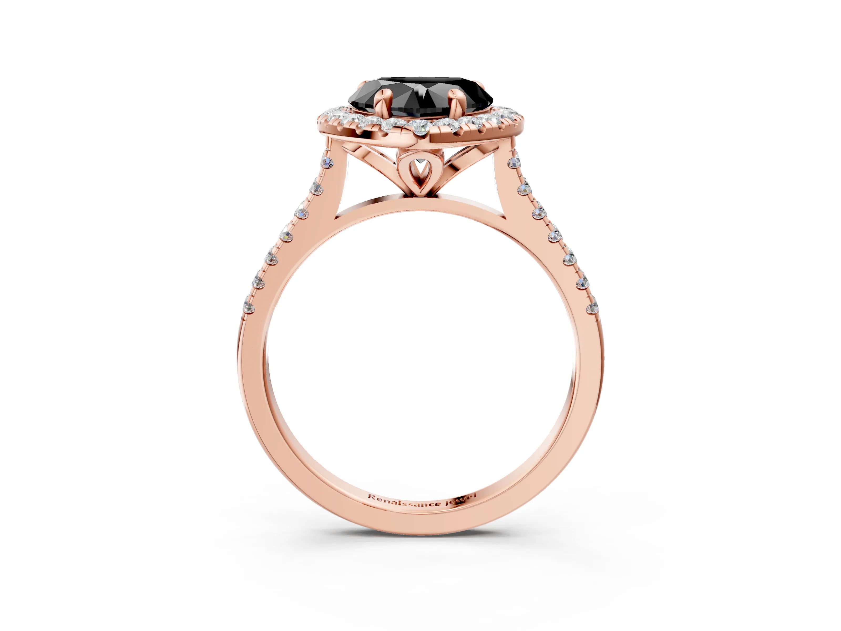 Rose gold Fancy Black Heart Cut Diamond Cushion Halo Ring with Pavé Band_3