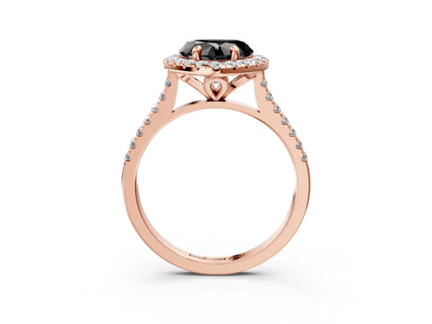 Rose gold Fancy Black Heart Cut Diamond Cushion Halo Ring with Pavé Band_3
