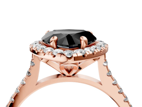 Rose gold Fancy Black Heart Cut Diamond Cushion Halo Ring with Pavé Band_4