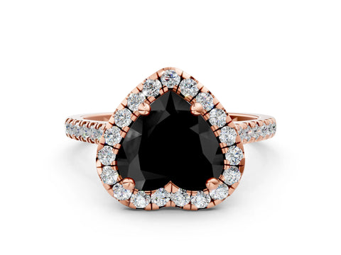 Rose gold Fancy Black Heart Cut Diamond Cushion Halo Ring with Pavé Band