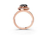 Rose gold Fancy Black Heart Cut Diamond Double Halo Ring with Split Shank and Four-Prong Setting_14