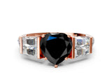 Rose gold Fancy Black Heart Cut Diamond Engagement Ring with Baguette Side Stones and Channel Set Band_12