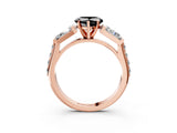 Rose gold Fancy Black Heart Cut Diamond Engagement Ring with Baguette Side Stones and Channel Set Band_15