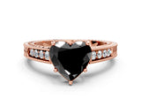 Rose gold Fancy Black Heart Cut Diamond Engagement Ring with Milgrain Channel Set Band and Prong Setting