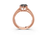 Rose gold Fancy Black Heart Cut Diamond Engagement Ring with Milgrain Channel Set Band and Prong Setting_3