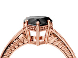 Rose gold Fancy Black Heart Cut Diamond Engagement Ring with Milgrain Channel Set Band and Prong Setting_4